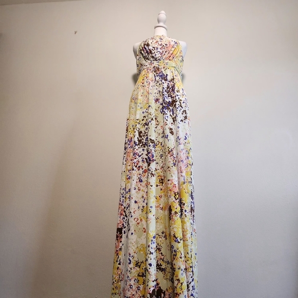 GUESS Multicolor Yellow Summer Halter Keyhole Neck Maxi Dress 6 - Picture 3 of 12